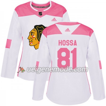 Dame Eishockey Chicago Blackhawks Trikot Marian Hossa 81 Adidas 2017-2018 Weiß Pink Fashion Authentic